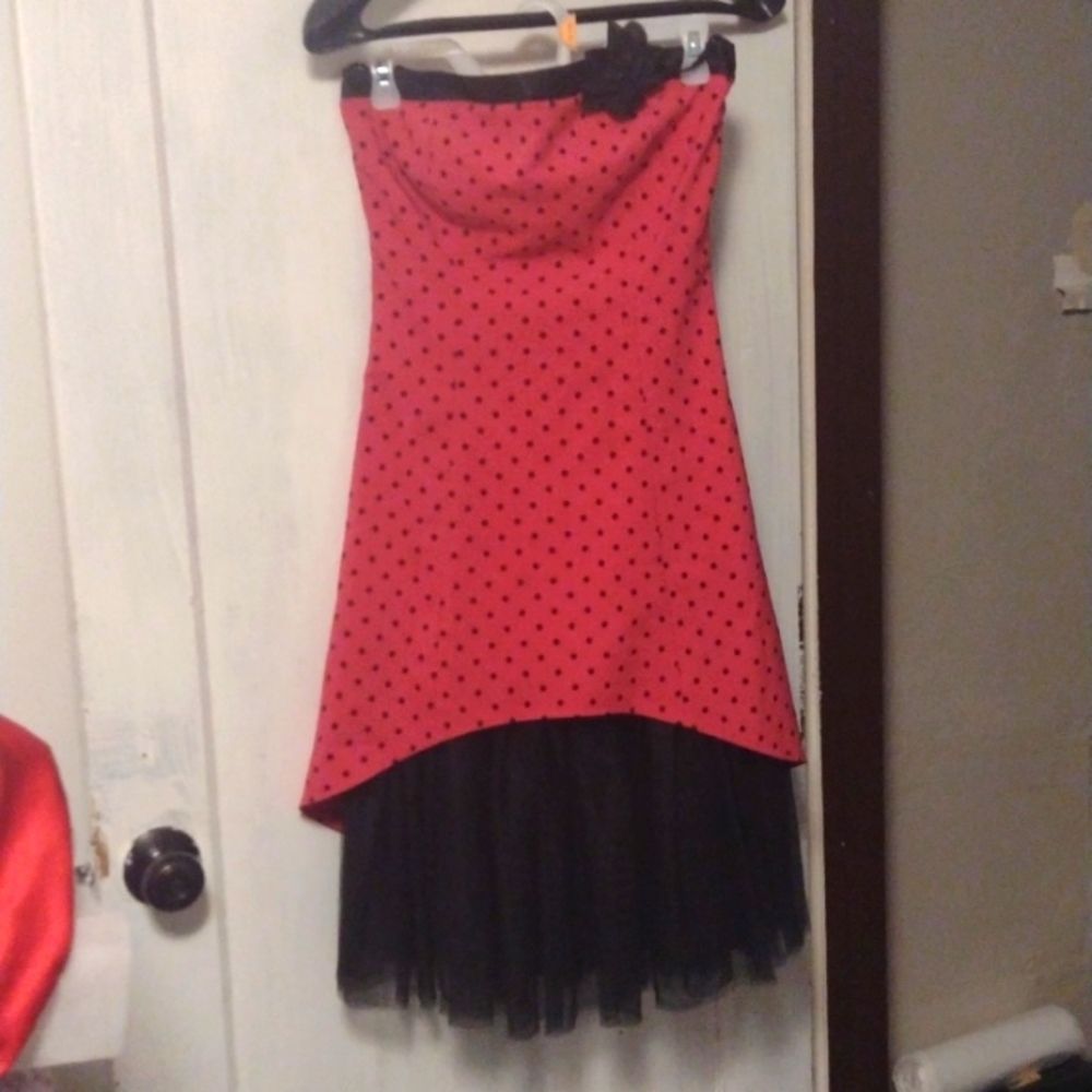 NWOT Ruby Rox Strapless Pink Polka dot Ruffle Dress